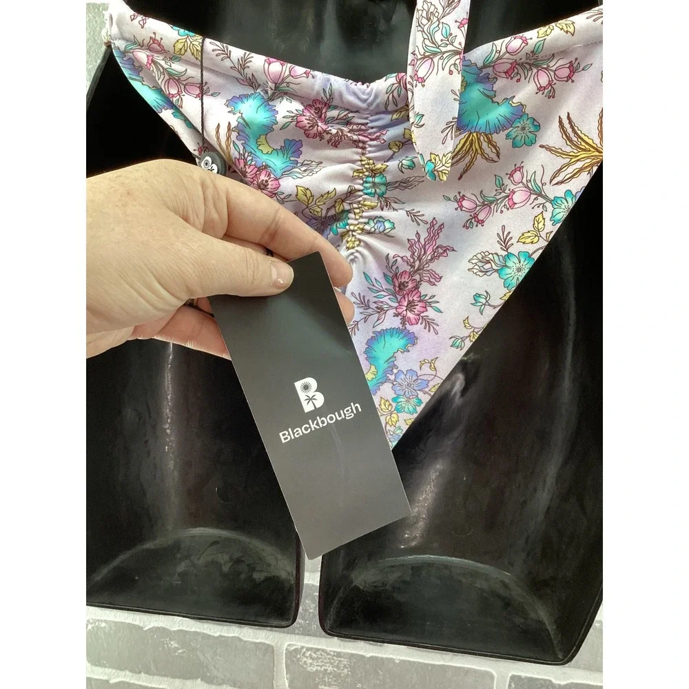 Blackbough Swim 3 Piece Bikini Set Lilac Floral One Shoulder Top Bottom Sarong